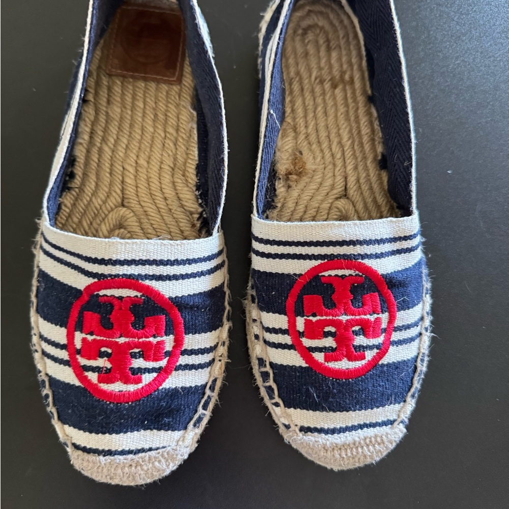 Tory Burch Blue and Red Espadrille Slip-Ons